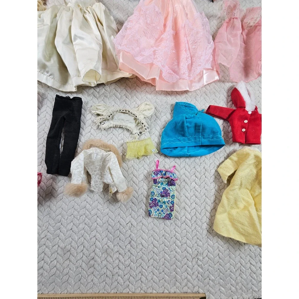 Vintage Barbie Doll Clothes Accessories Lot 19pc Gowns Rainbow Dress Red Jacket